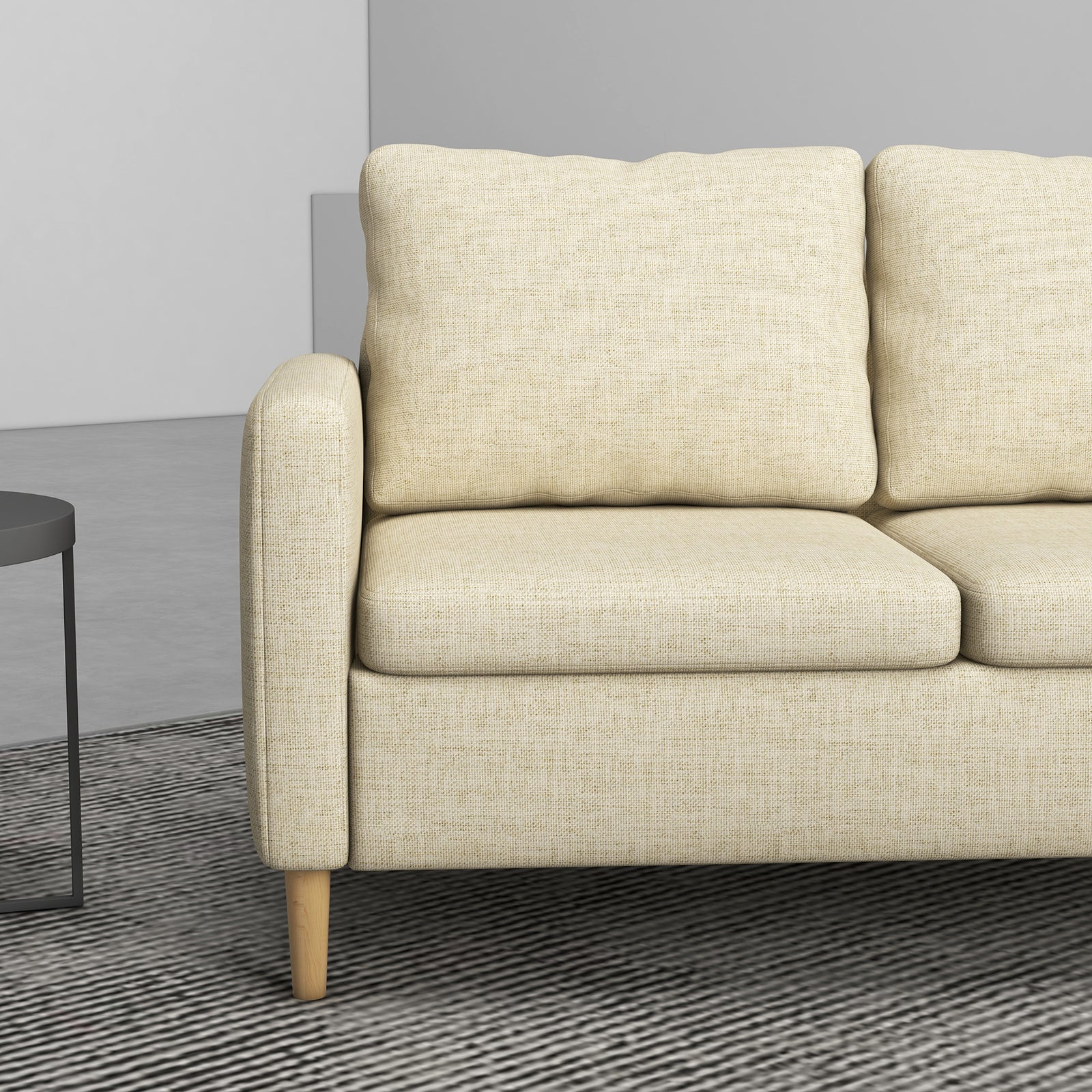 2 Seater Sofa Modern Fabric Couch With Wood Legs 2 Pockets | Double | Beige