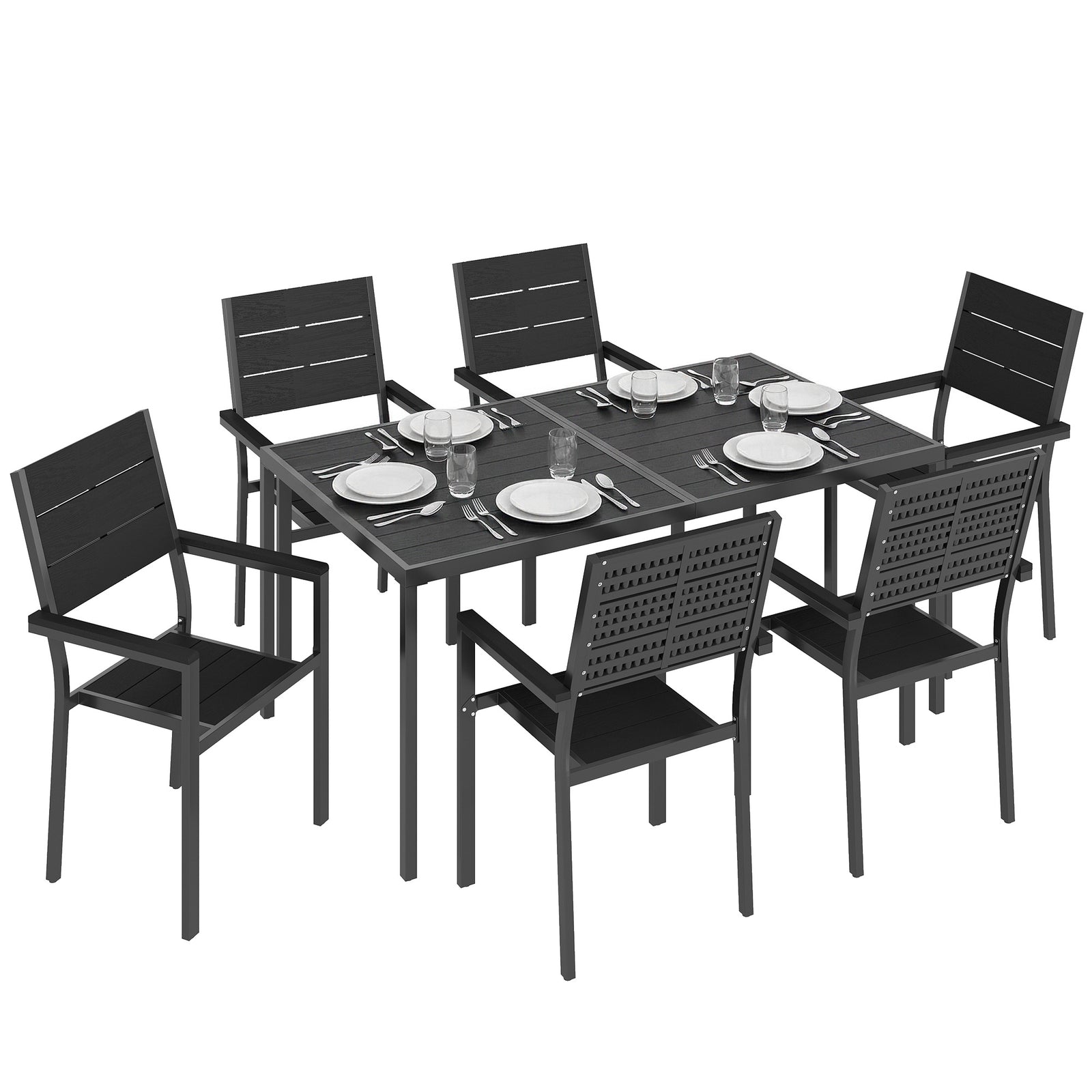 Outsunny 7 Pieces Outdoor Dining Set, Garden Table And Chairs Set, Black