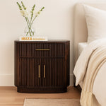 Milan Solid Mango Wood Bedside Table – Velvet Mocha Finish With Brass Accents