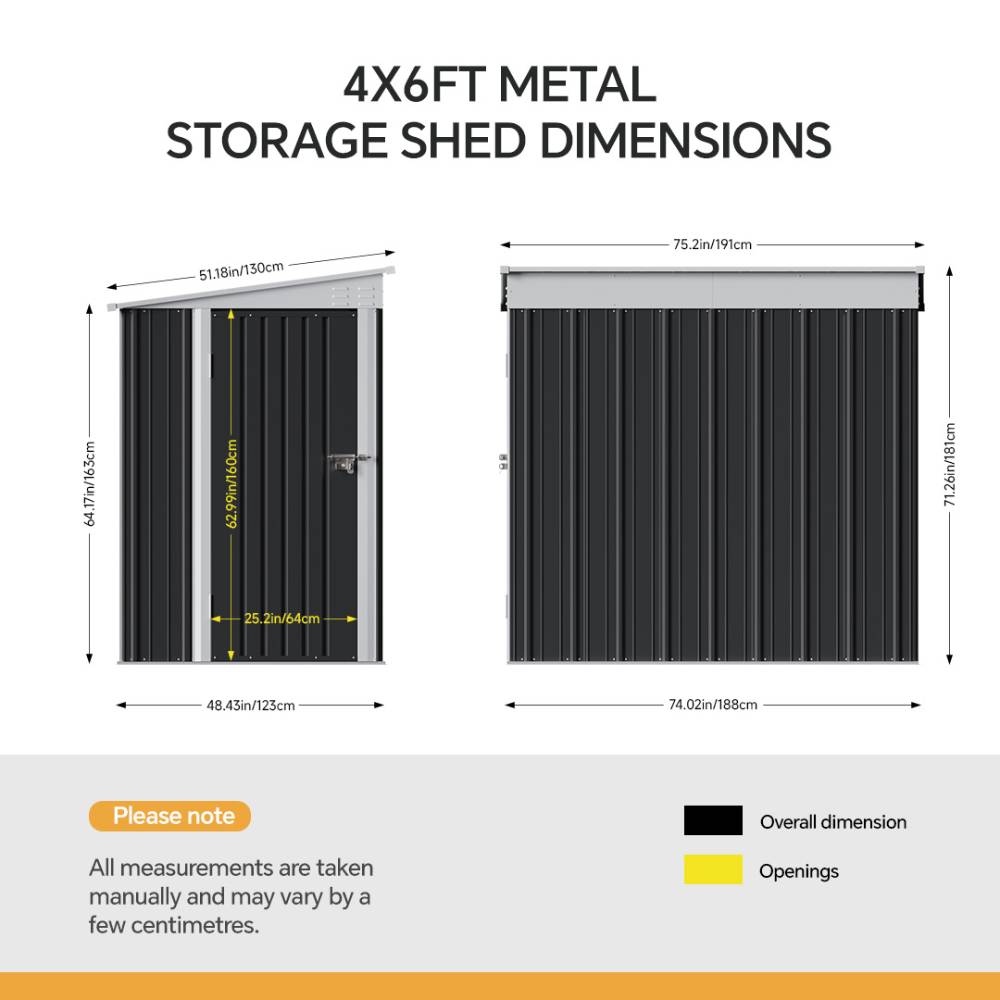 4x6 Ft Metal Pent Roof Garden Tool Storage Shed