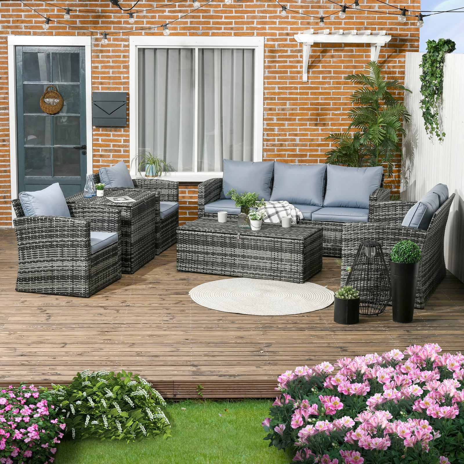 6 Pcs Patio Rattan Sofa Set Conversation Furniture | Gray