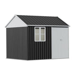 10x8ft Lockable Outdoor Metal Shed With Window – Apex Roof Garden Storage With Double Doors For Tools, Equipment