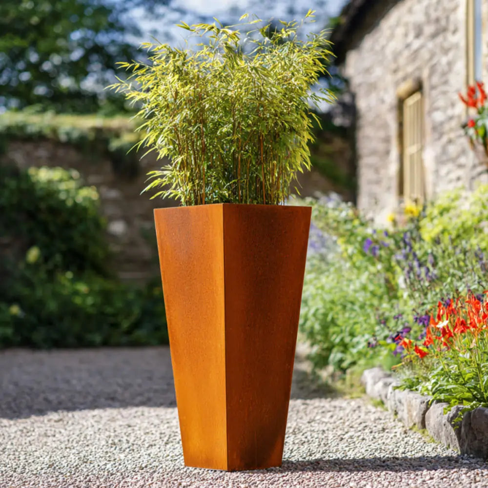 Corten Steel Tall Tapered Square Planter | 70cm | Brown