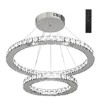 HOMCOM Led Dimmable Chandelier With 2 Crystal Rings Flexible Cable