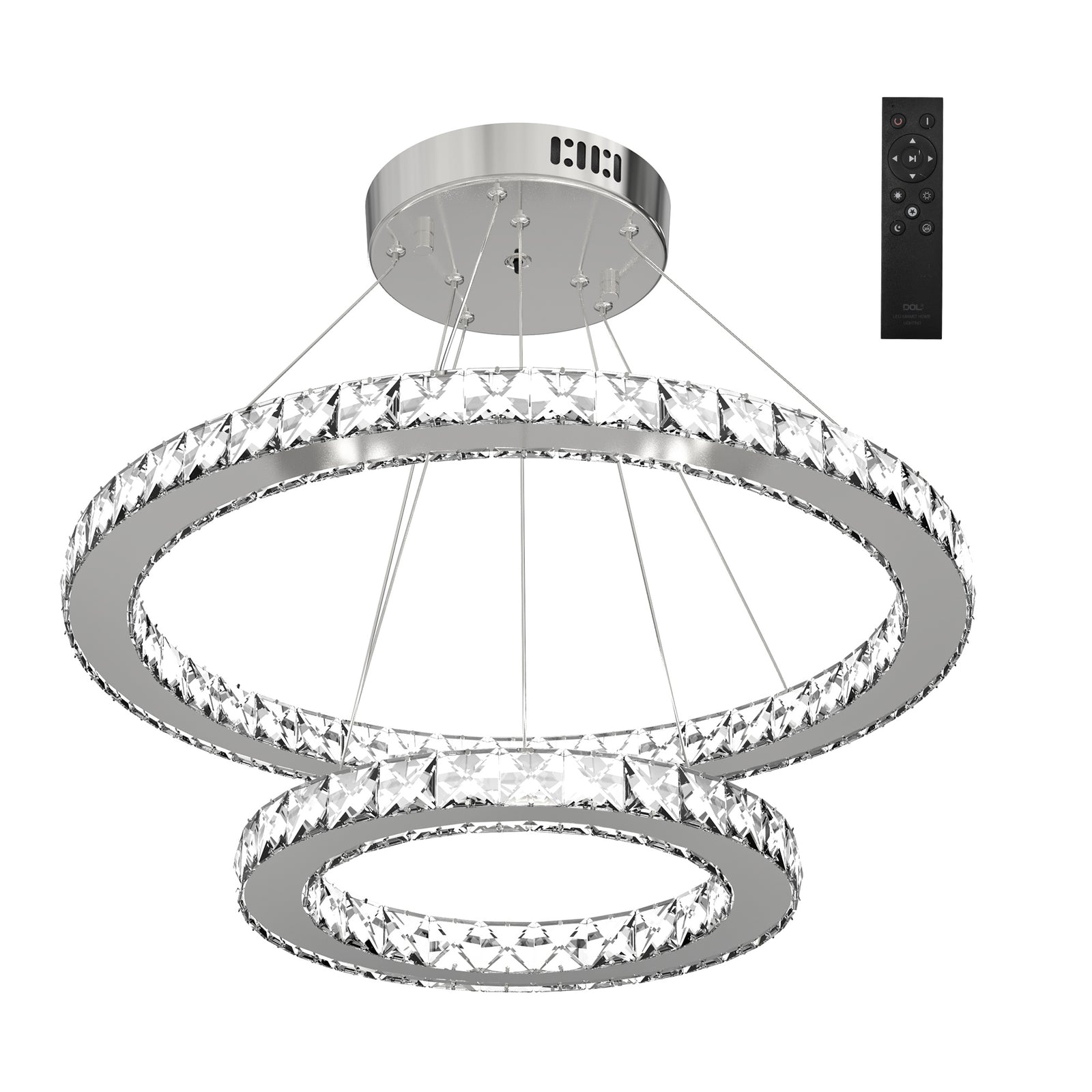 HOMCOM Led Dimmable Chandelier With 2 Crystal Rings Flexible Cable