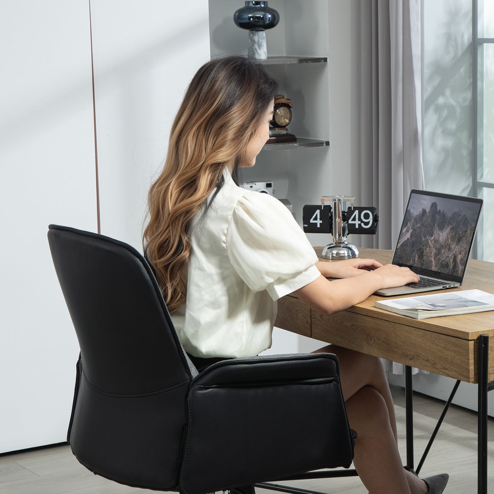 Office Chair, Linen Desk Chair With Adjustable Height