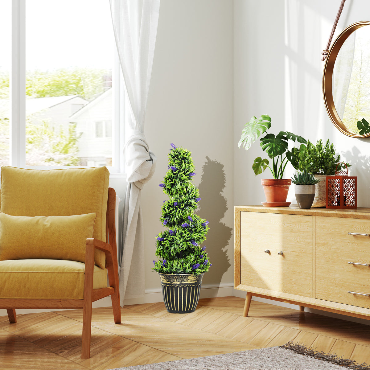 HOMCOM Set Of 2 Decorative Artificial Plants With Lavender And Pot, 90cm
