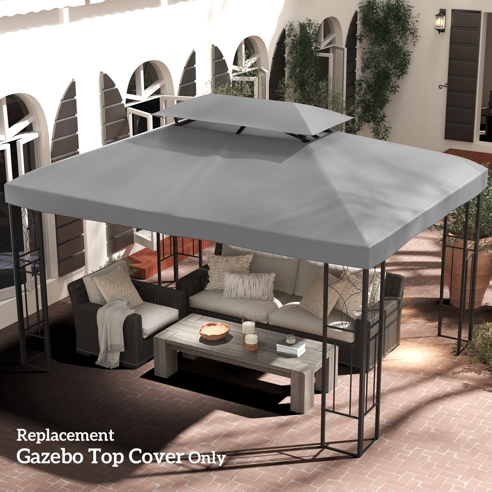 3x4m Gazebo Replacement Roof Canopy 2 Tier Top Uv Cover | Light Slate Gray