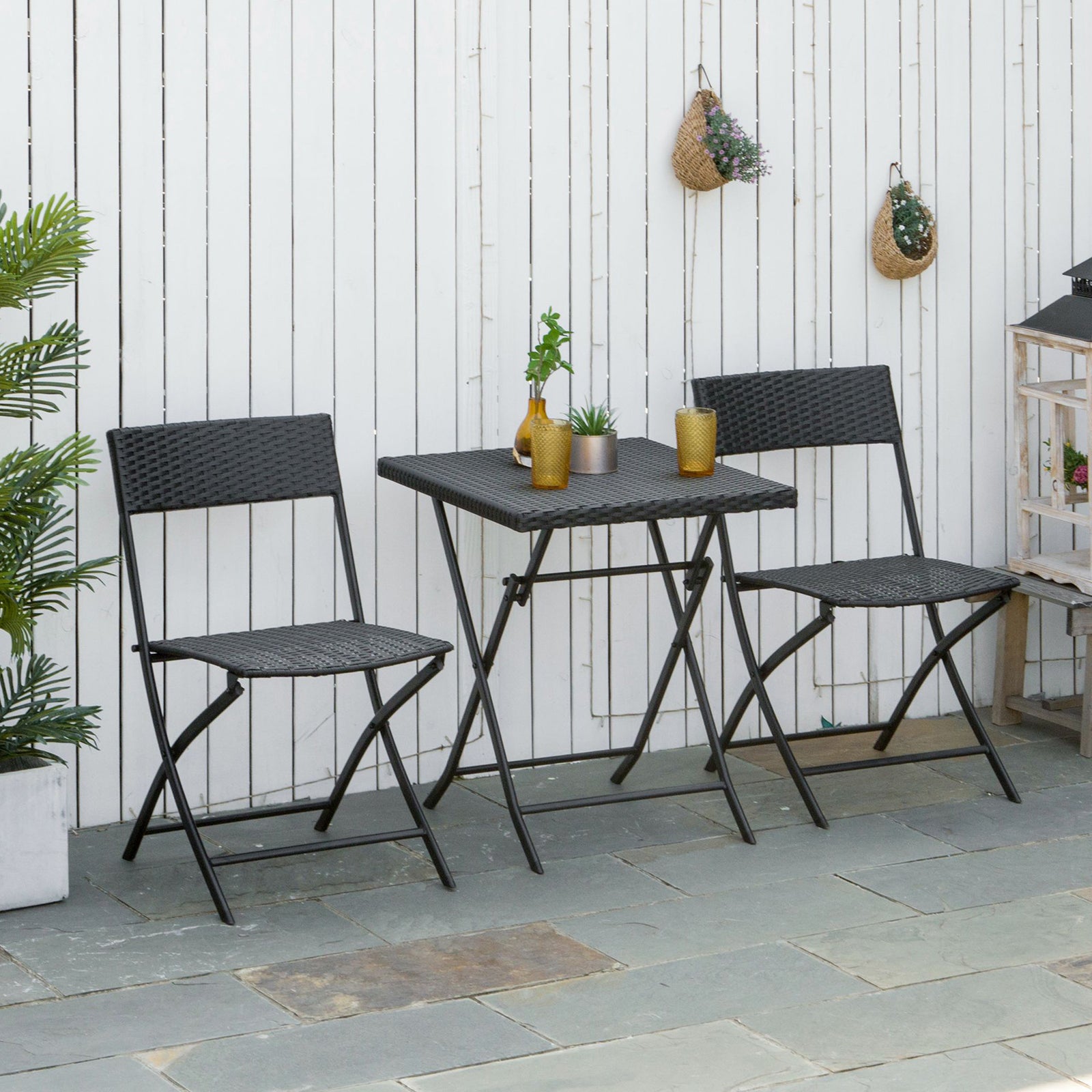 3pc Bistro Set Rattan Furniture Garden Folding Chair Table | Brown