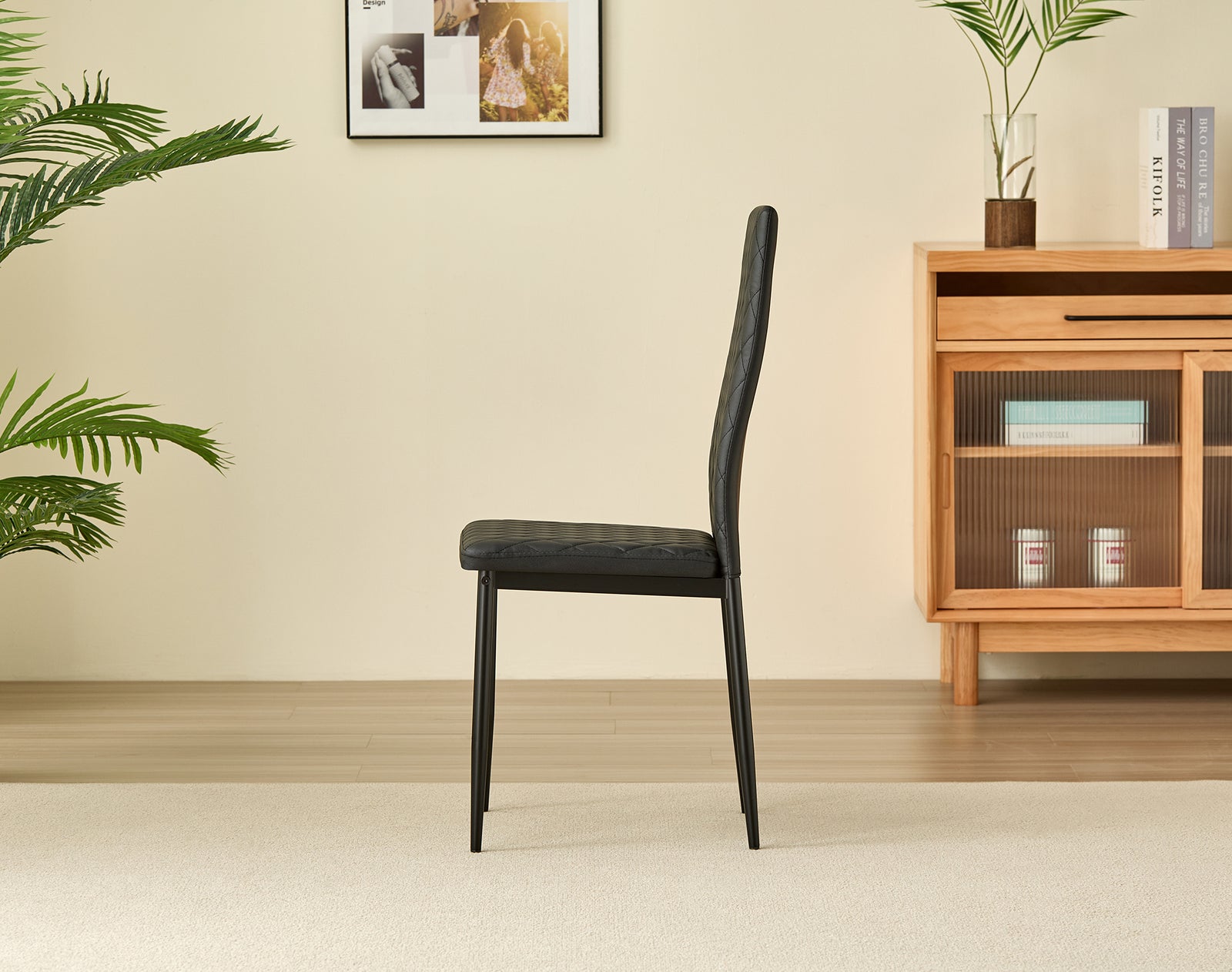 Elegant New York Dining Table Set With 4 Stylish Emily Leather Chairs | Black