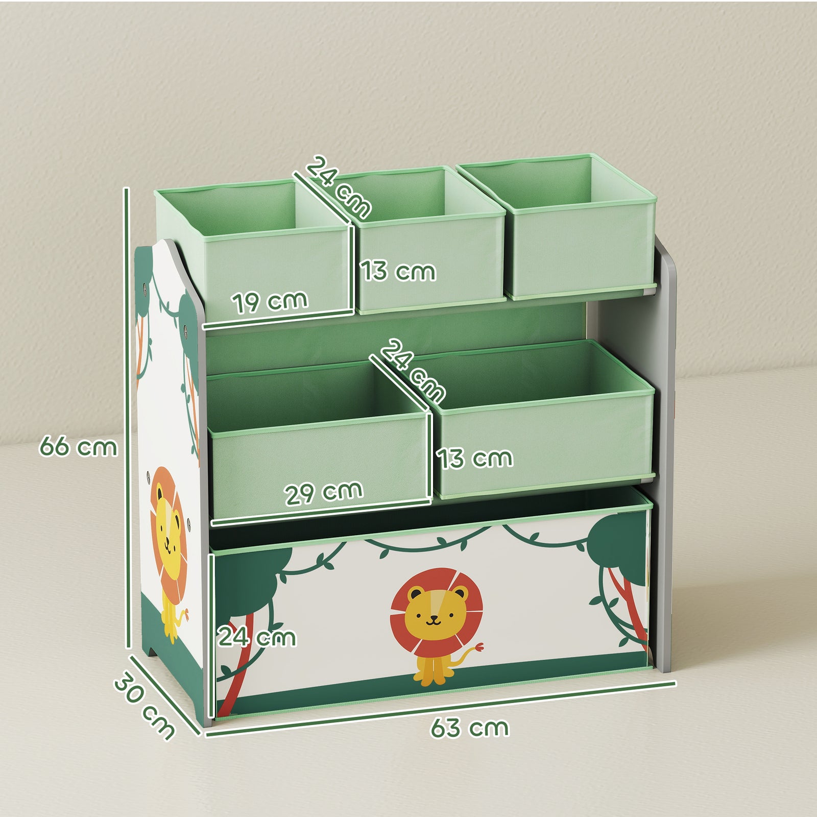 3-tier Kids Storage Shelf With 6 Removable Fabric Boxes | Green