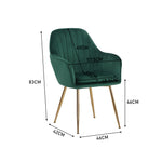 2pcs Modern Velvet Upholstered Dining Chairs With Polished Gold Legs | Green