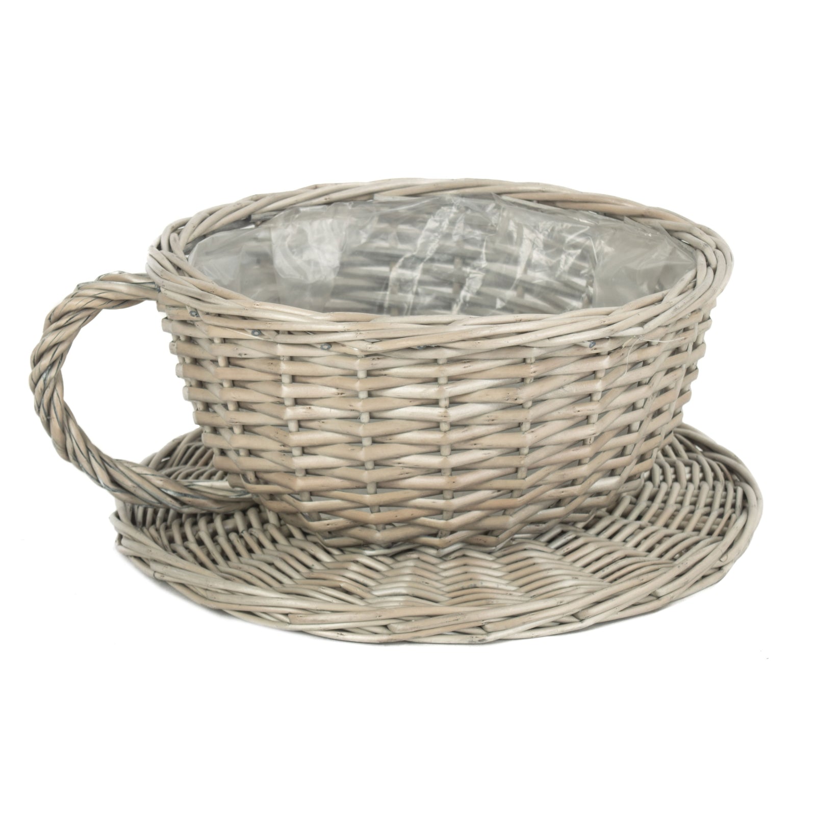 Wicker Antique Wash Tea Cup Planter | Gray