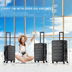 Set Of 3 Aluminium Frame/ABS Body Outer Cabin Carry & Check In Hold Luggage. Overhead Cabin Bag + Medium & Large Check-in Hold Suitcases | Set of 3 | Black