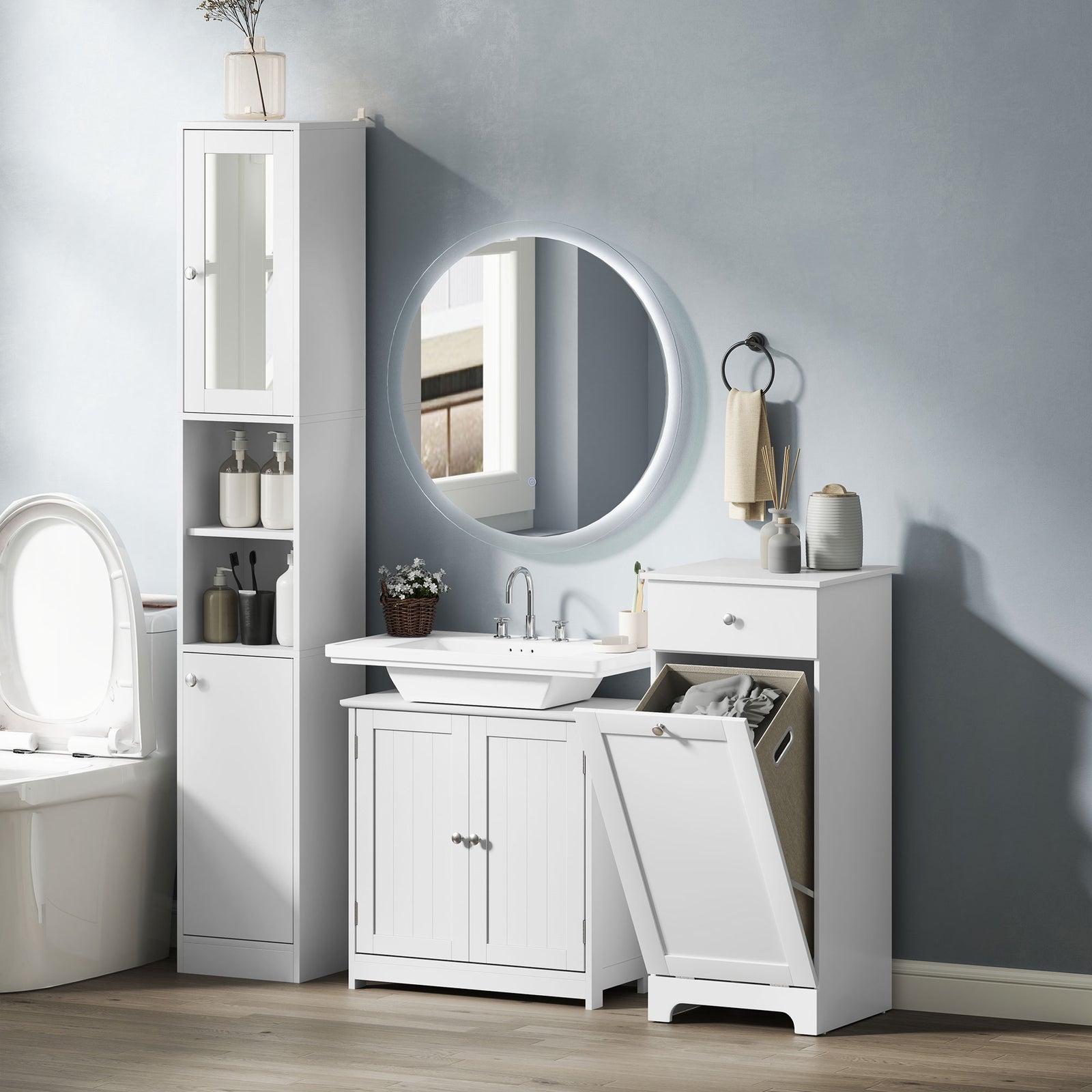 Bathroom Cabinet With 1/2 Laundry Baskets | Medium | White