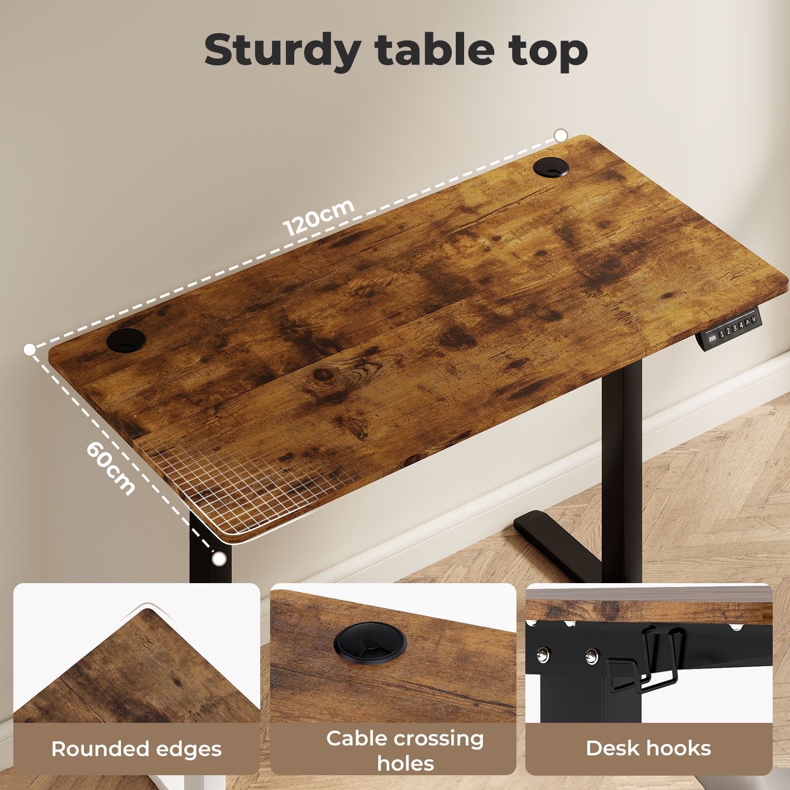 Electric Standing Desk Height Adjustable With Memory Control | Brown