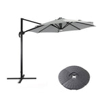 3m Solar Led Cantilever Patio Round Umbrella With 32 Led Lights & Center Light, 360° Rotation With Pu Coating,cross Base Included & Fillable Base