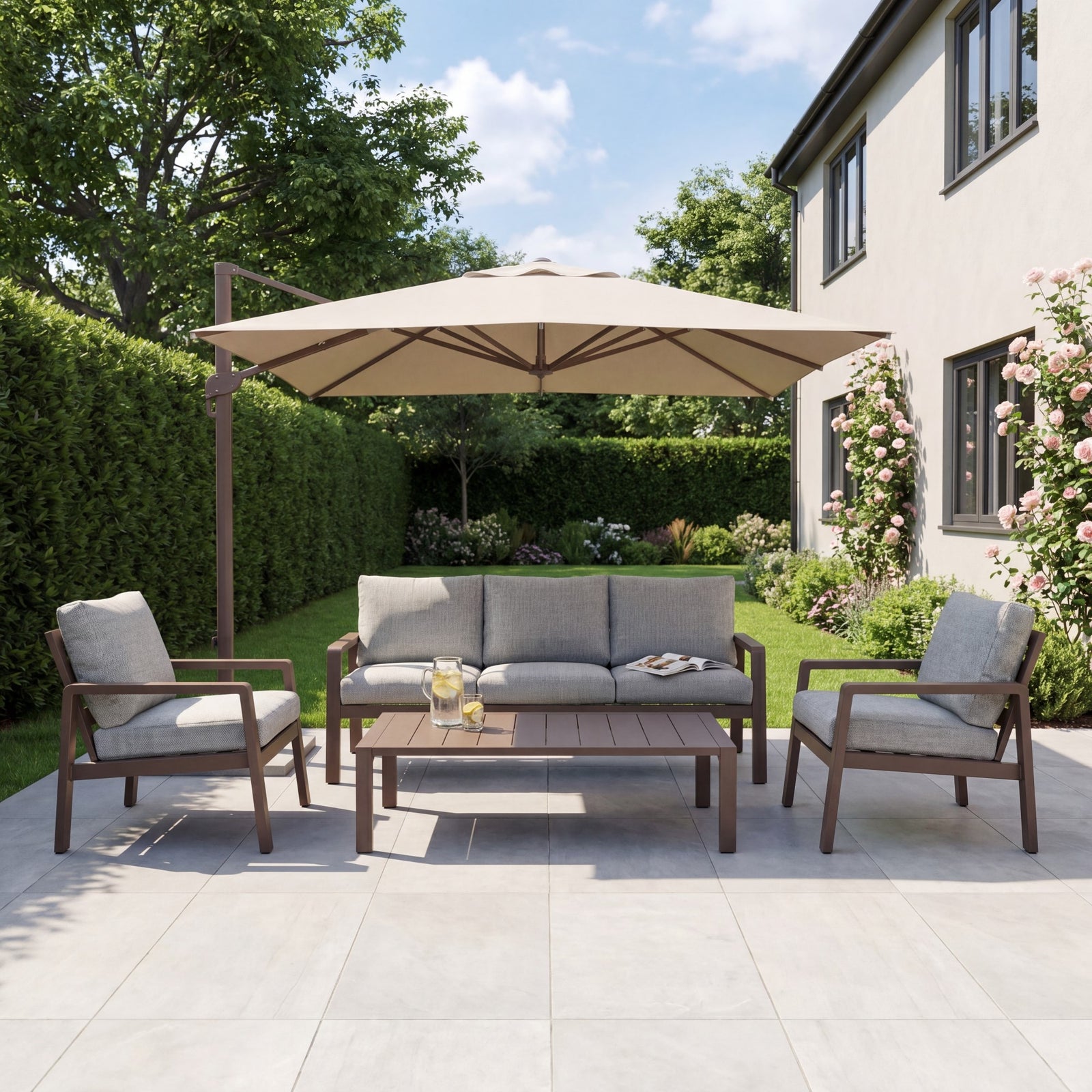 Lesina 4 Seat Outdoor Patio Conversation Set | Brown