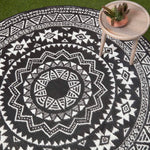 Luxury Outdoor Rug Waterproof Reversible Round For Garden Patio, Monochrome Motif