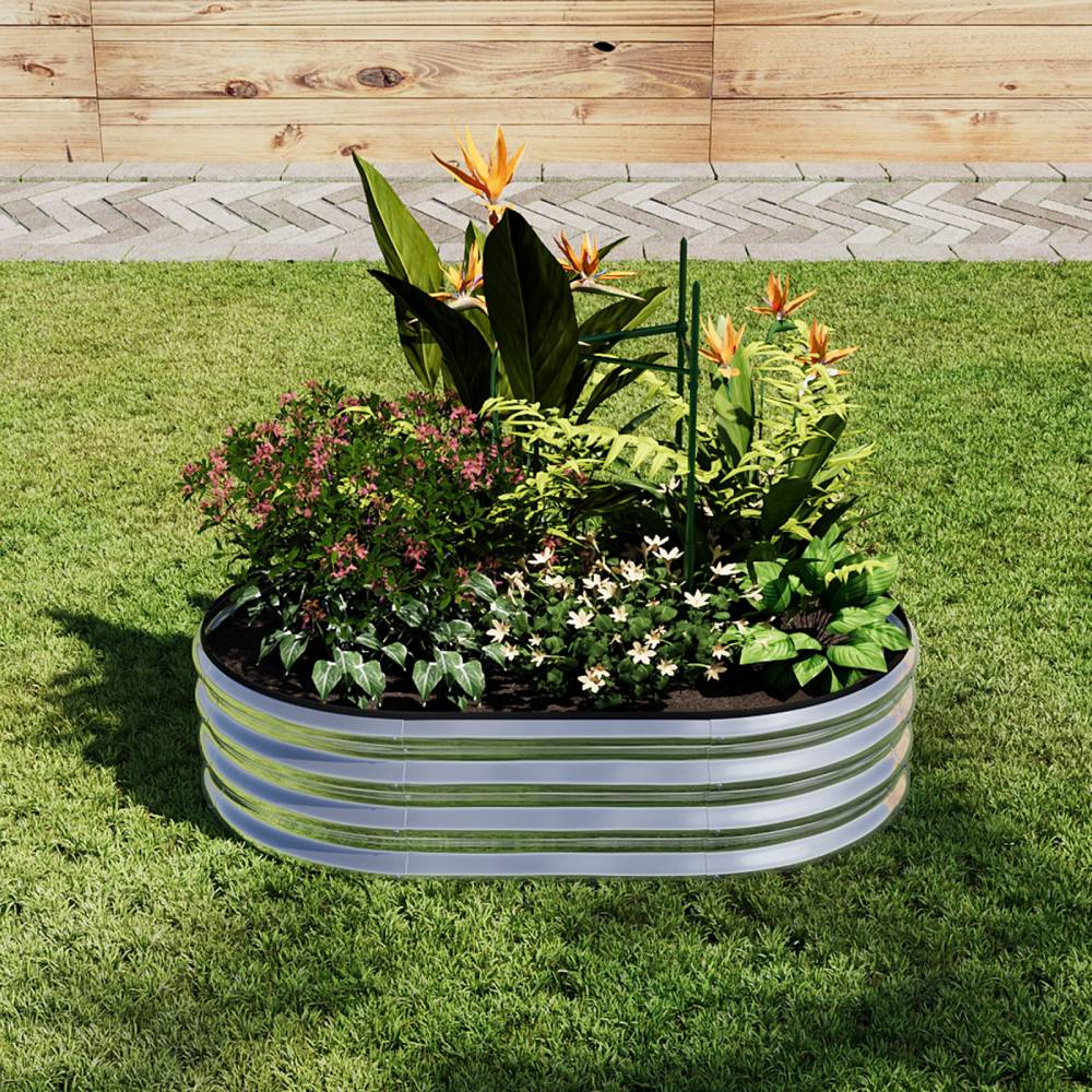 Galvanized Metal Raised Garden Bed – Elevated Planter Box With Safety Edging, Silver, 120cm/160cm W X 80cm D X 30cm H | Small | Silver