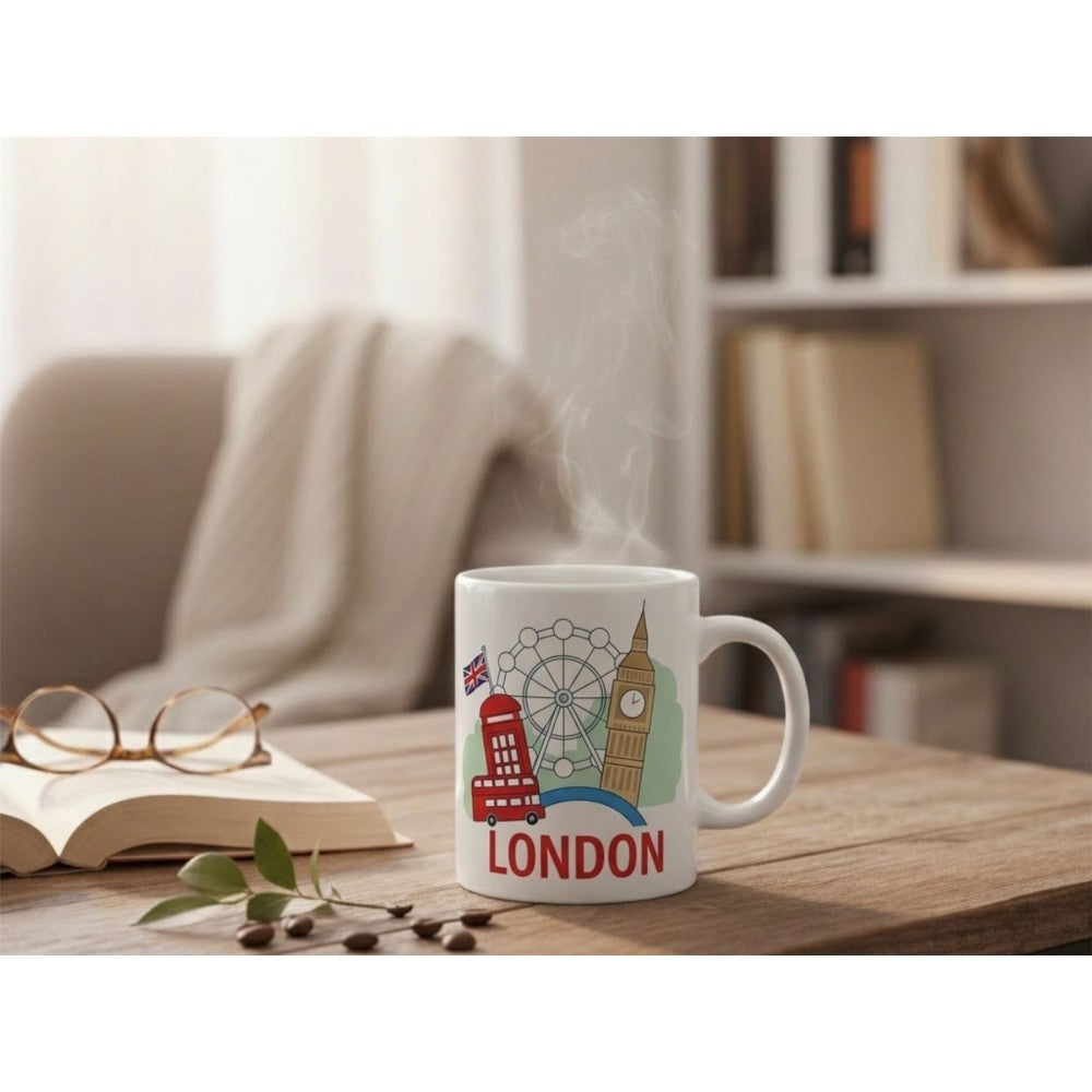 Dyzi London Bus Quote Ceramic Coffee Mug White Travel Design