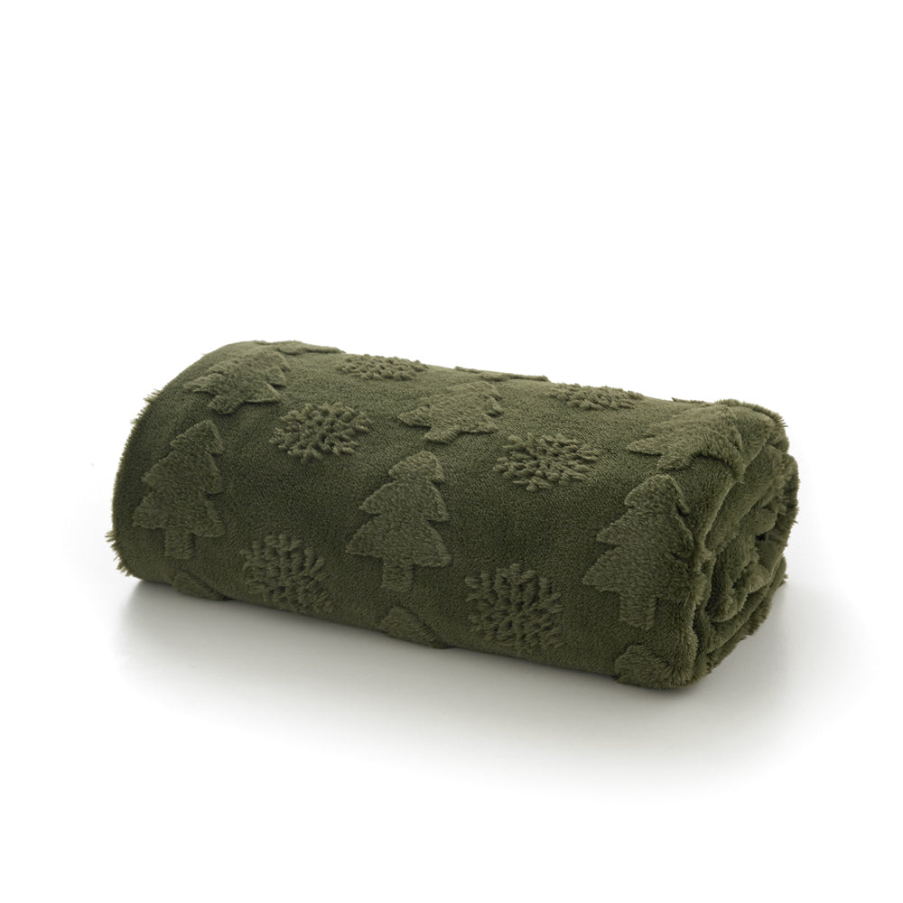 Soft Faux Fur Throw Winter Forest | 130cm x 150cm | Green
