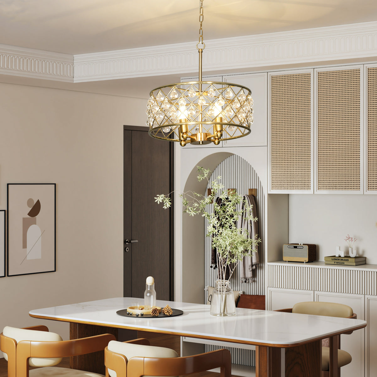 HOMCOM Ceiling Light With Adjustable Height, Modern Crystal Chandelier