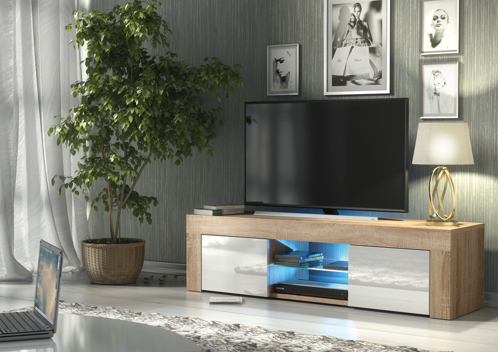 Loom Tv Unit 130cm With Led Lights | Natural Oak