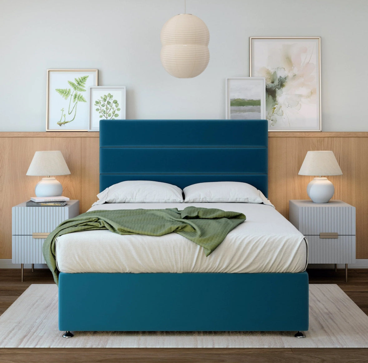 Plush Velvet Divan Base And Plain Headboard | Single | Midnight Blue