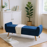 Chenille Upholstered Storage Bench – Extra Long Entryway Bench With Hidden Compartment, 153 X 46 X 54 Cm | Blue