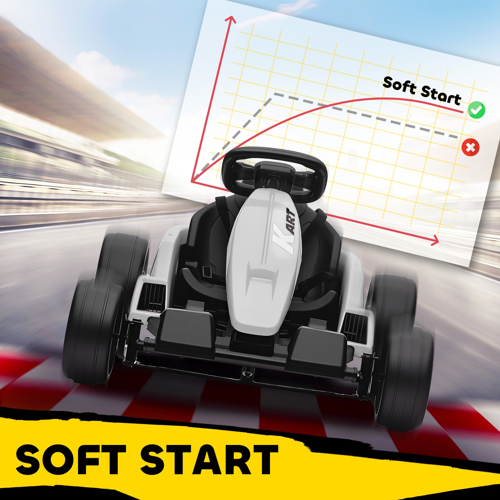24v Electric Go Kart With Drift Mode, Adjustable Seat | White