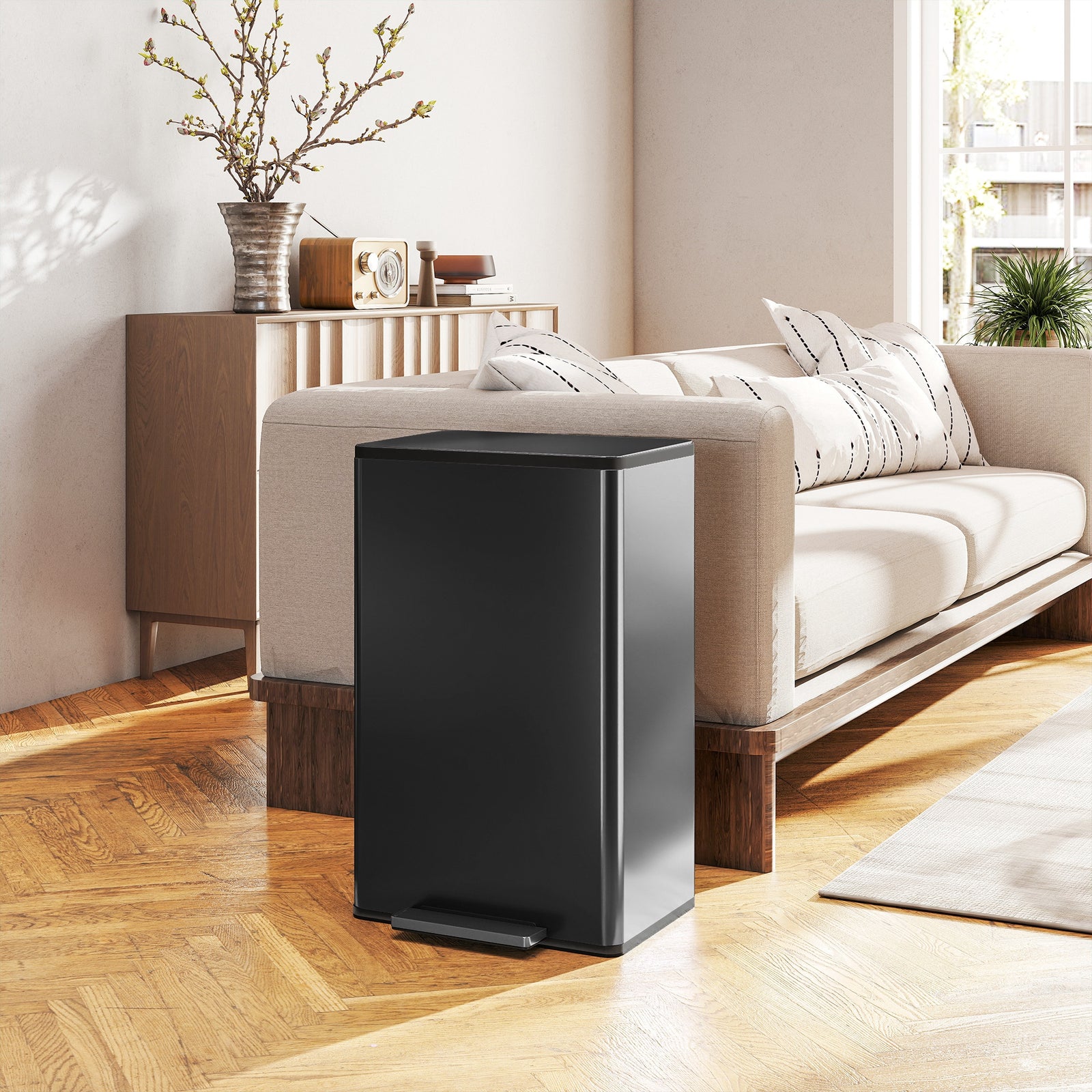 HOMCOM 45l Kitchen Bin, Pedal Bin With Soft-close Lid, Removable Bucket