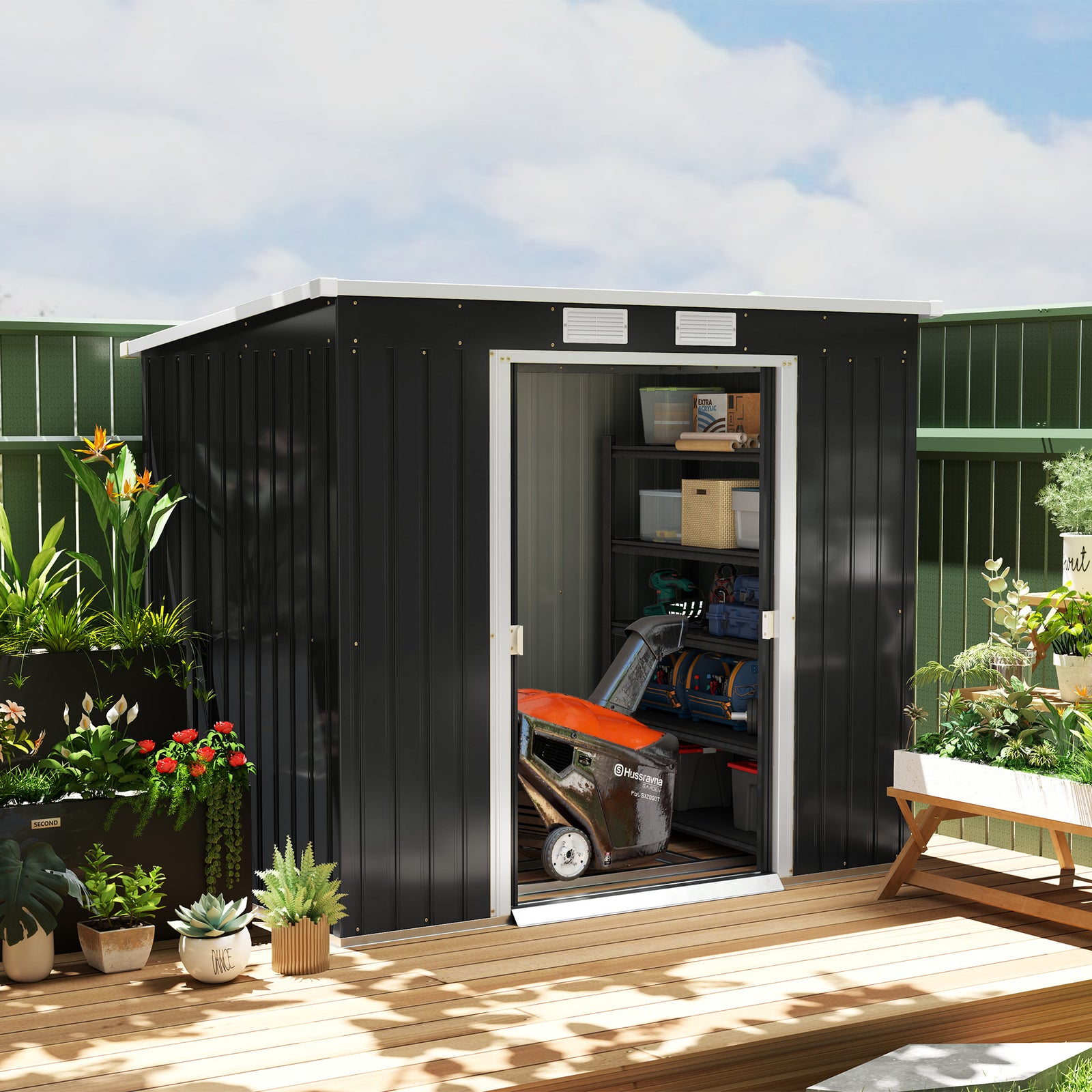 7 X 4ft Garden Shed With Foundation Kit, Double Door & Vents