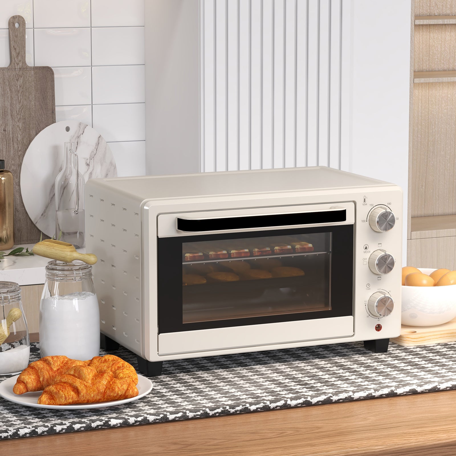 Mini Oven 21l Electric Grill With Adjustable Temp Timer | One Size | Cream