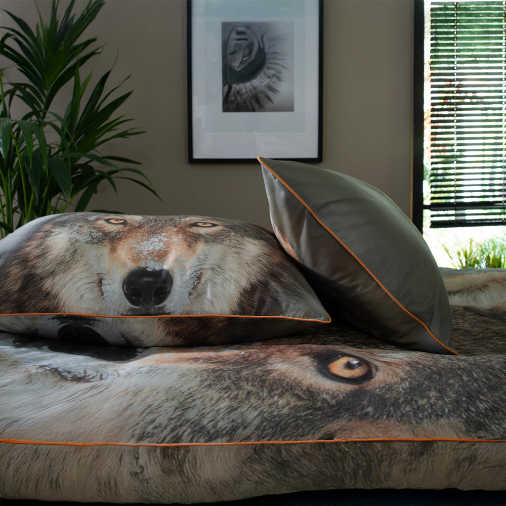 Wolf Printed 100% Cotton Duvet Cover Set | Double | Brown