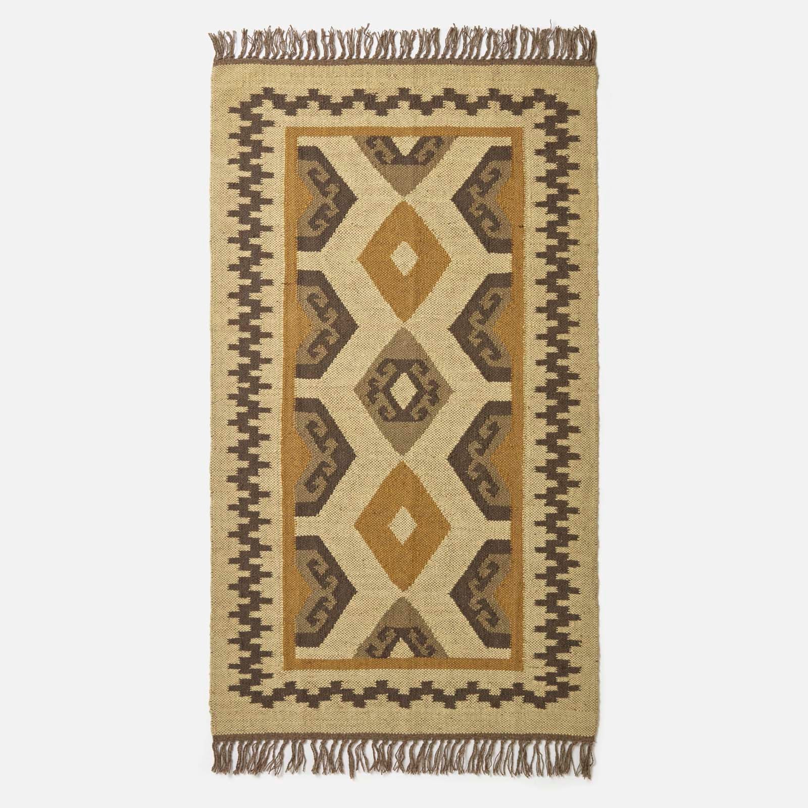 Ravar Brown & Gold Kilim Wool Rug | 120cm x 180cm | Brown