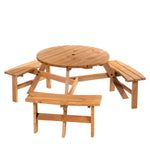 6 Person Fir Wood Parasol Table Bench Set