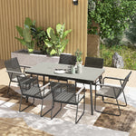 6 Seater Garden Dining Set With Cushions Rattan Backrest | Gray