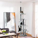255cm Floor To Ceiling Cat Tree With Scratching Posts, Hammock, House
