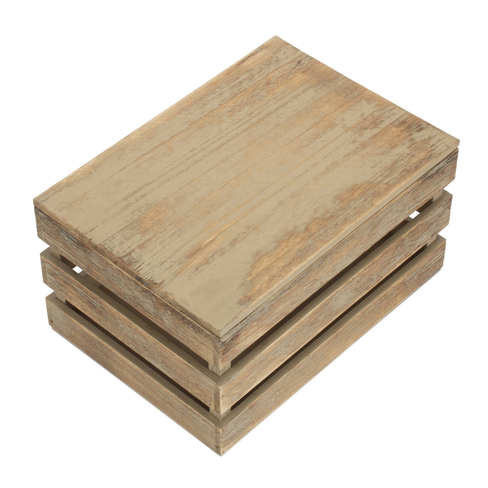 Oak Effect Slatted Lidded Wooden Storage Box | Medium | Brown