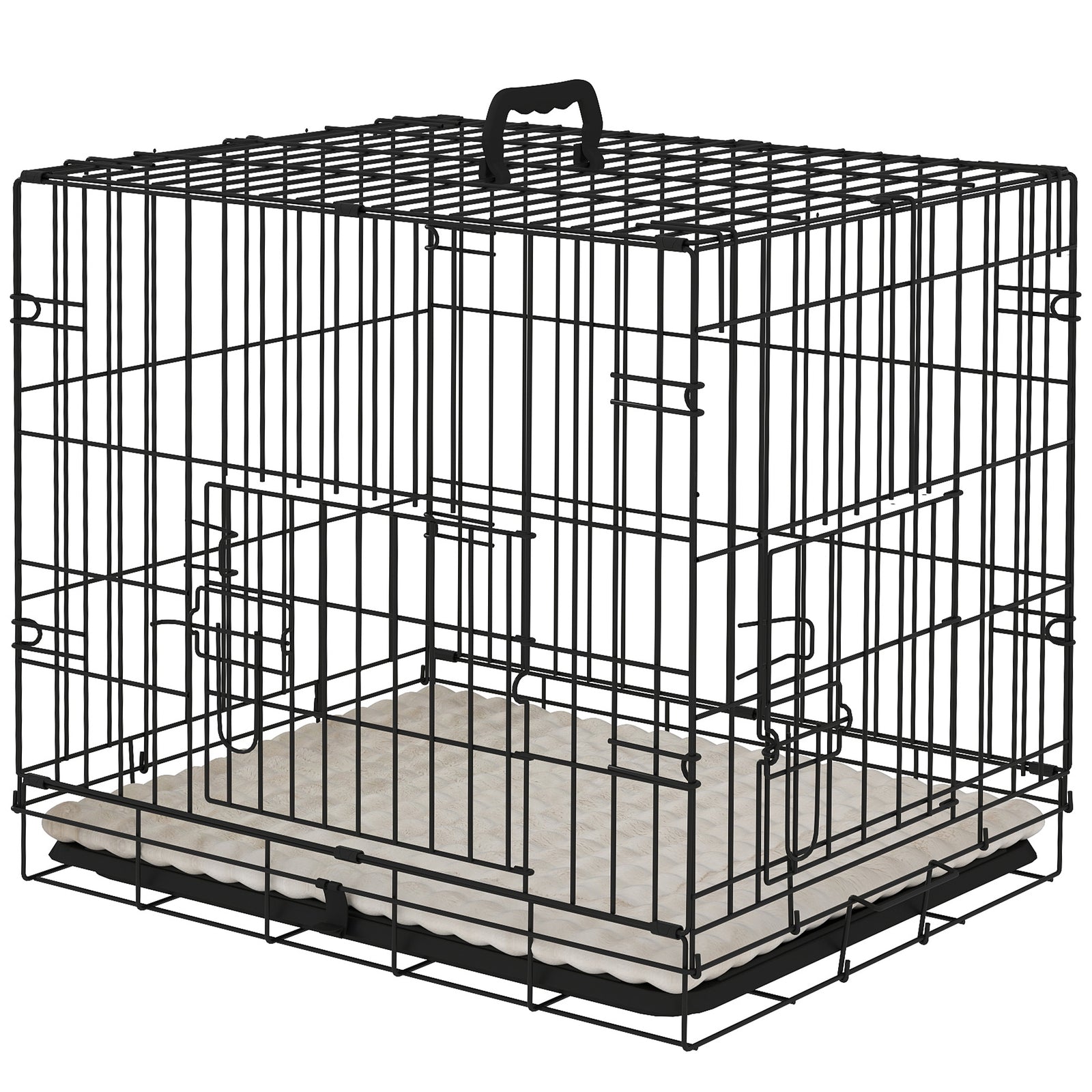 Pawhut Dog Crate With 2 Doors, Tray, Soft Cushion, For Extra Small Medium And Large Dogs | Black