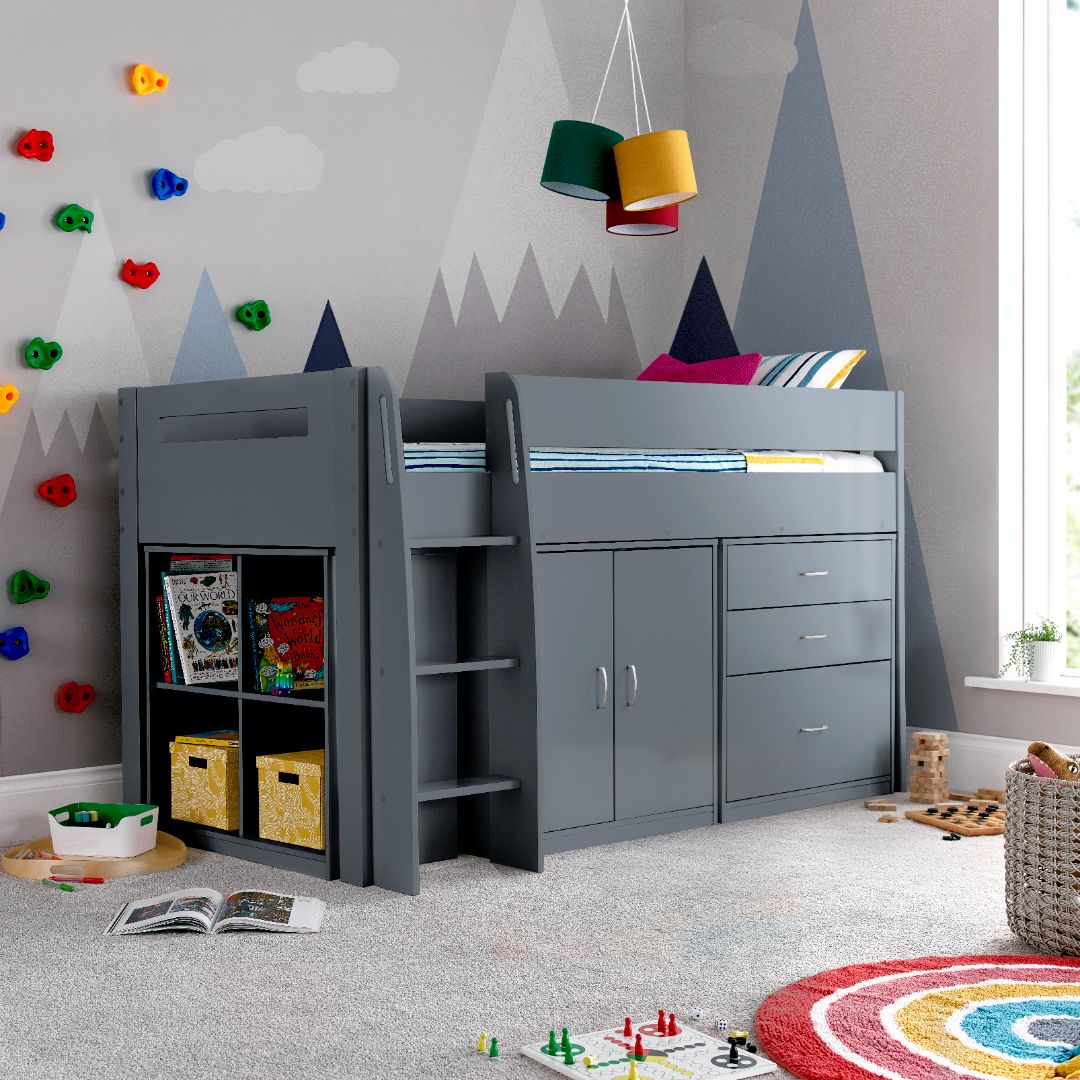 Lacy Storage Mid Sleeper Bed | Single | Grey