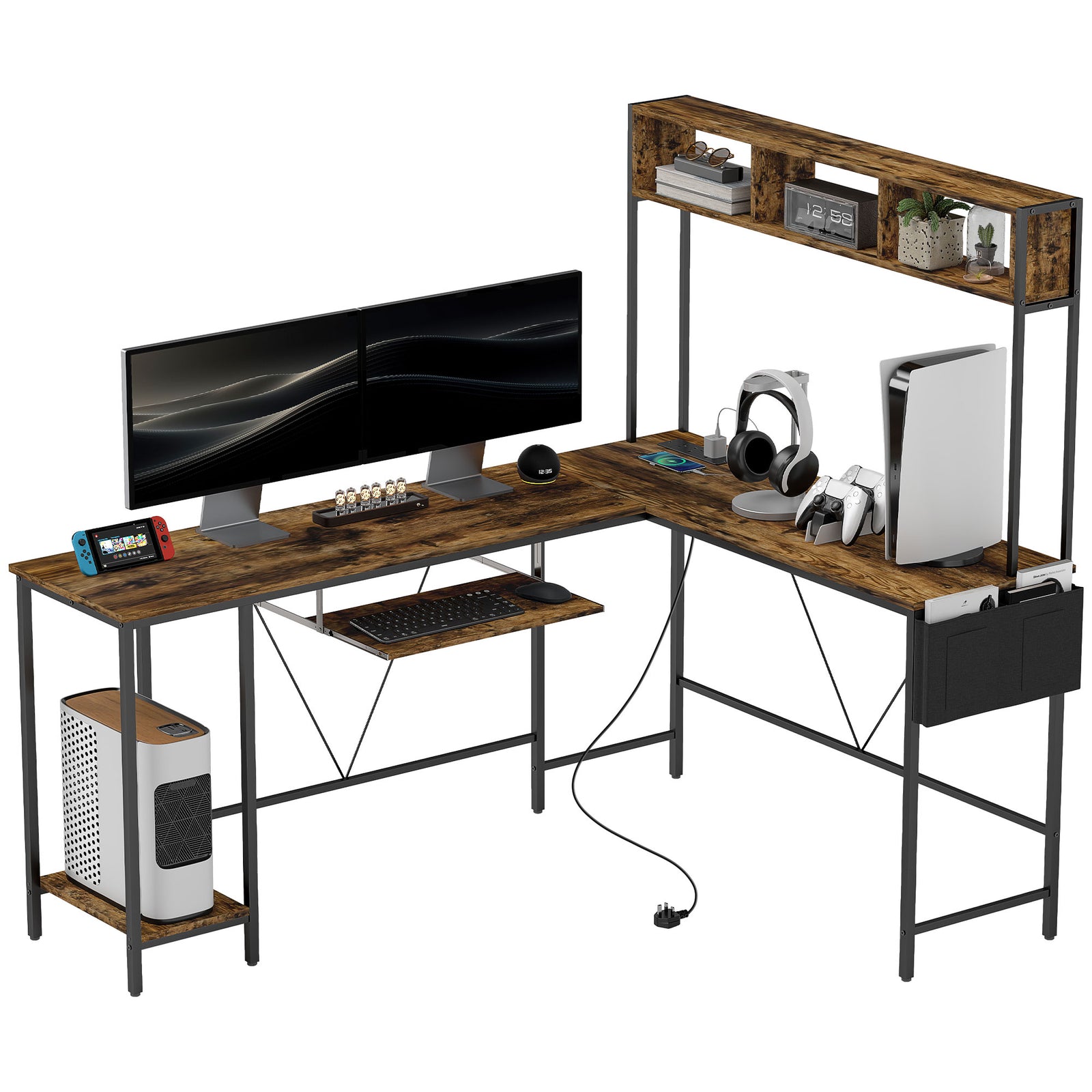 Reversible Corner Desk W/ Usb Port For 2 Person