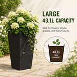 61cm Tall Textured Black Rubber Planters - Indoor Outdoor Planter | Set-of-2