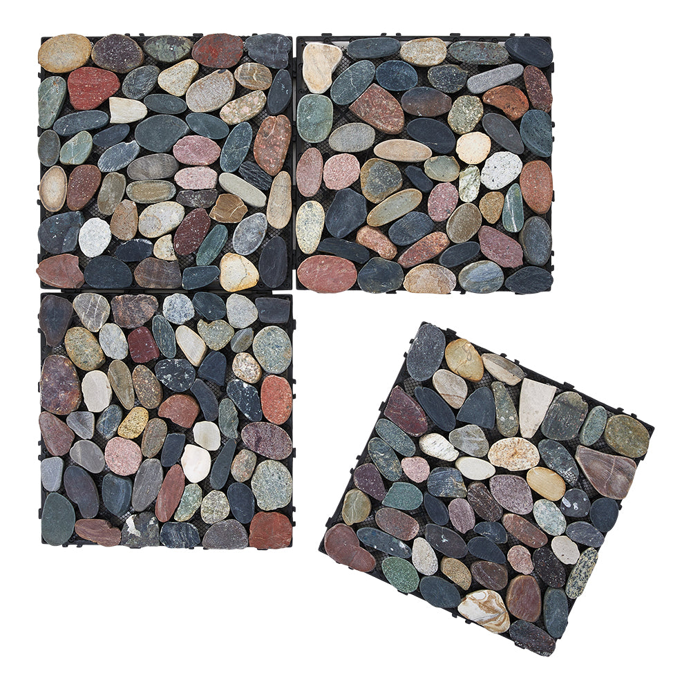 6pcs Interlocking Natural Stone Deck Tiles, 30x30cm Square Outdoor Patio Flooring, Durable Garden Pathway & Poolside Tiles | Multi Colour