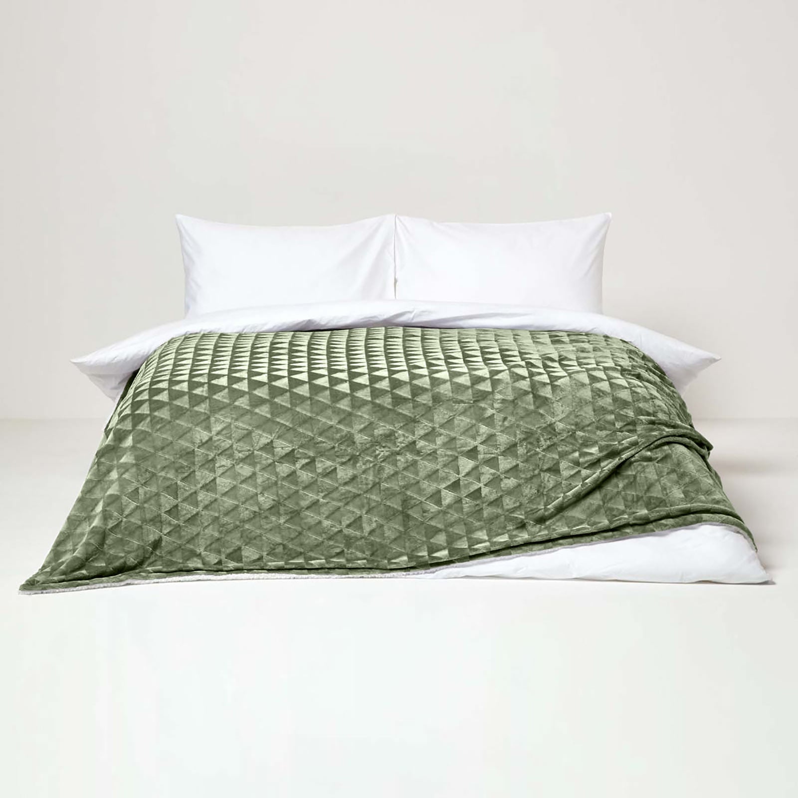Geometric Triangle Velvet Throw | 200cm x 230cm | Sage Green