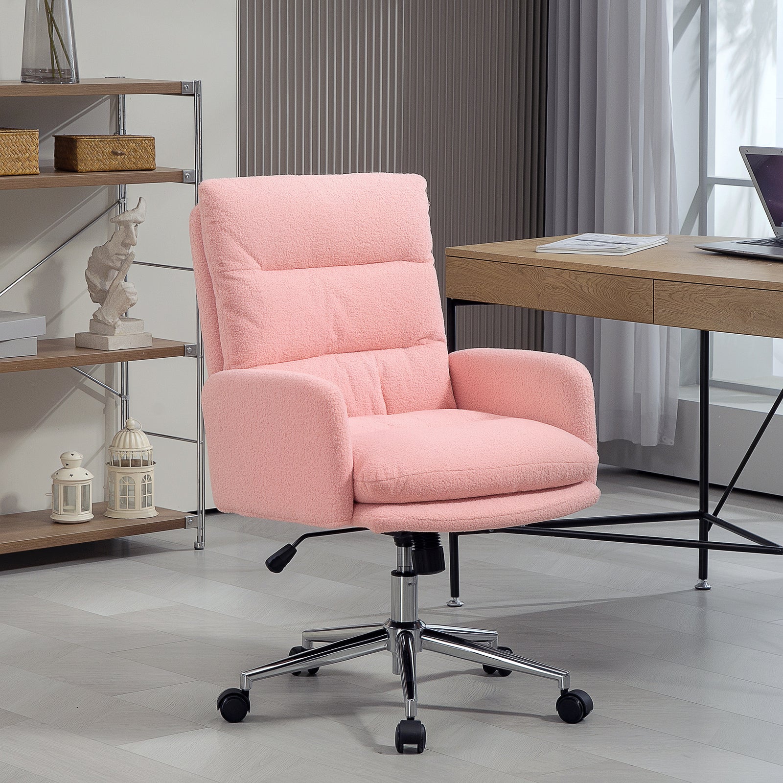 Upholstered Desk Chair With Height Adjustable | One Size | Pink