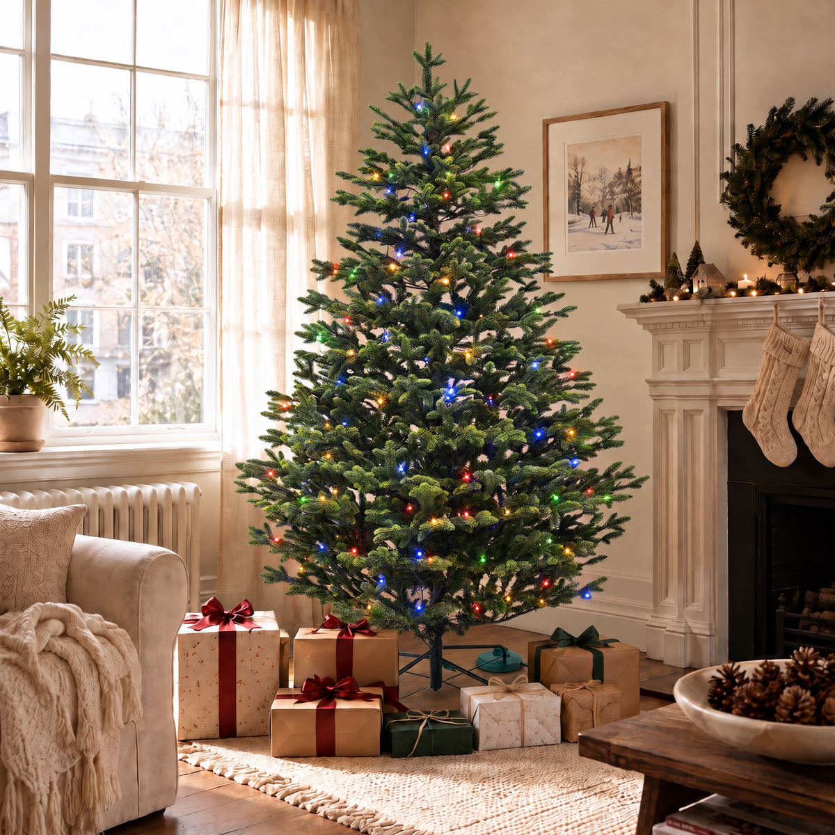 Artemis Home Aldercombe Pre-lit Pe Artificial Christmas Tree - Warm White & Multicolour LEDs