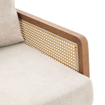 Well-crafted Modern Fabric Armchair With Wooden Frame And Caned Sides, Fluffy Backrest And Thick Cushions | Beige