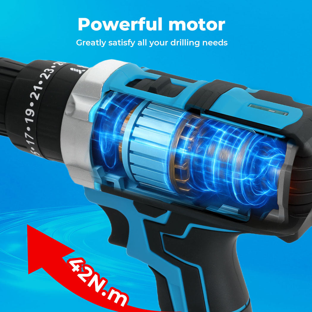2 Battery 21v Cordless Drill Combi Driver Electric Screwdriver Set | Blue